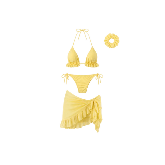 Bikini Donna 4 Pezzi con Pareo e Scrunchie, 5 Colori