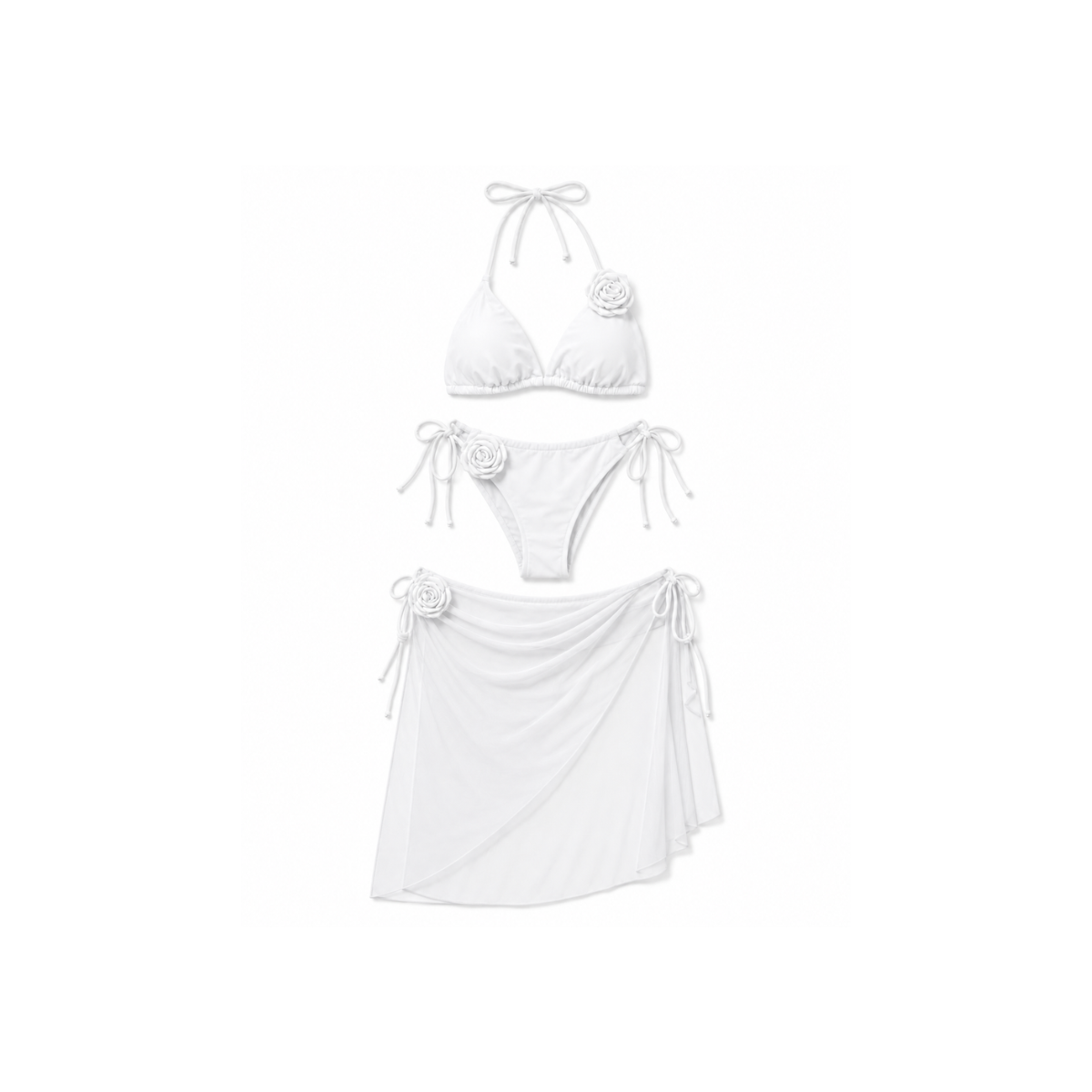 Bikini Donna 3 Pezzi con Pareo e Fiore 3D