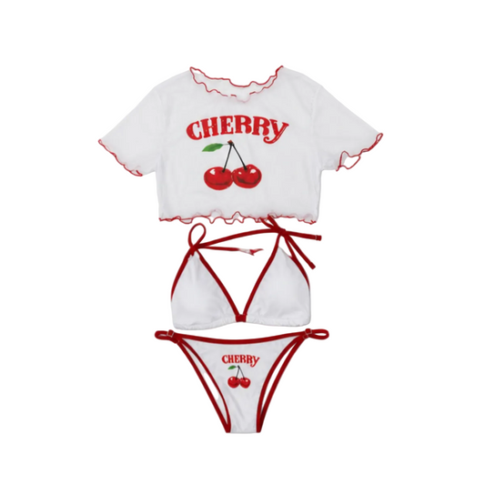 Costume da Bagno Donna 3 Pezzi Cherry, Bikini con Top Corto