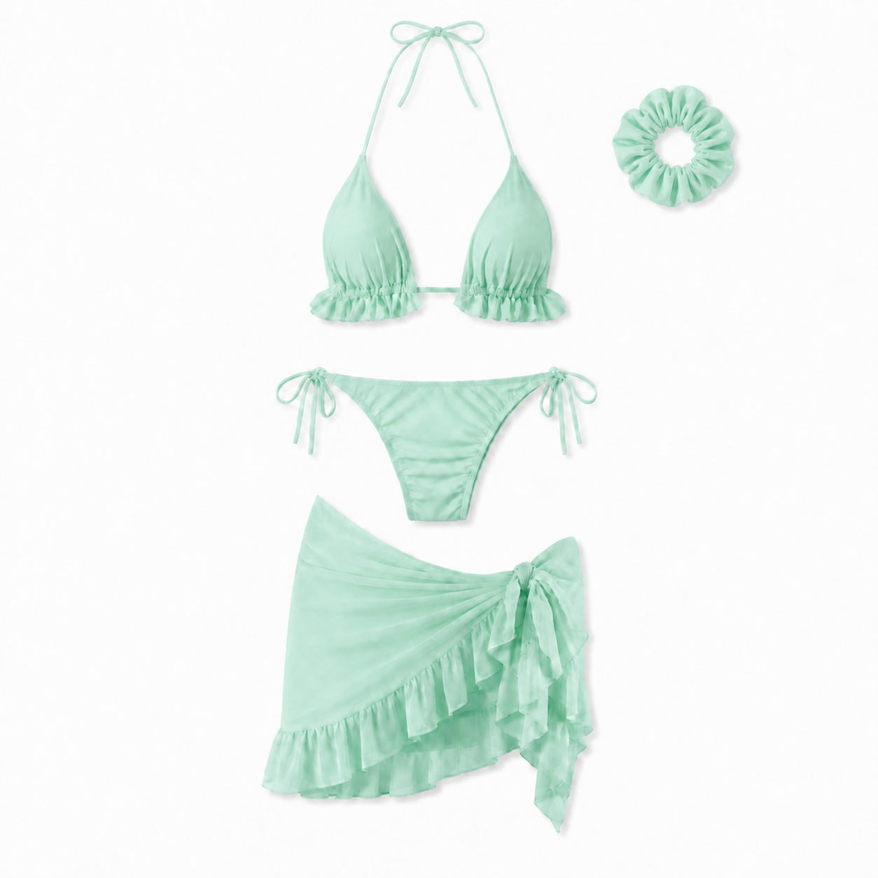 Bikini Donna 4 Pezzi con Pareo e Scrunchie, 5 Colori