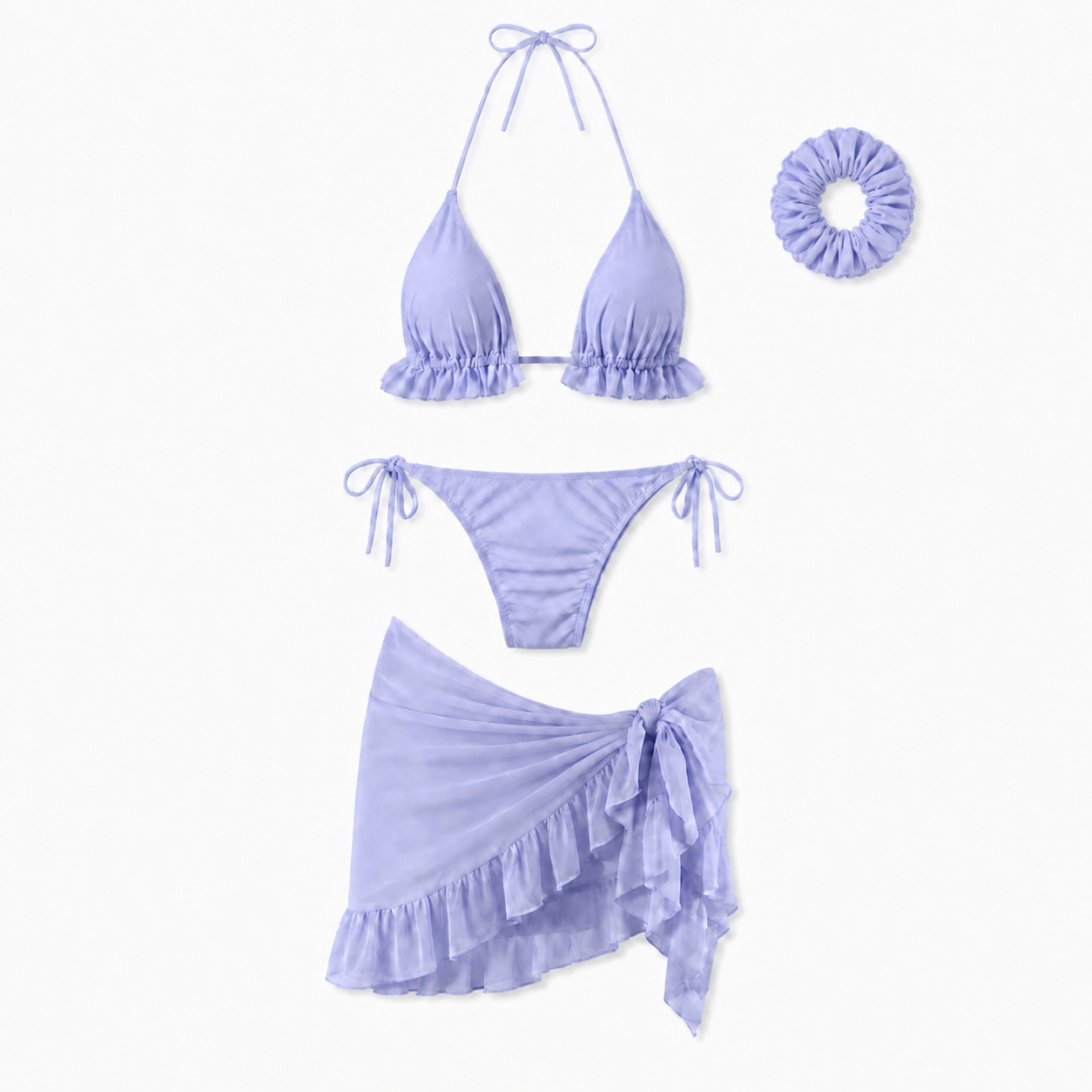 Bikini Donna 4 Pezzi con Pareo e Scrunchie, 5 Colori