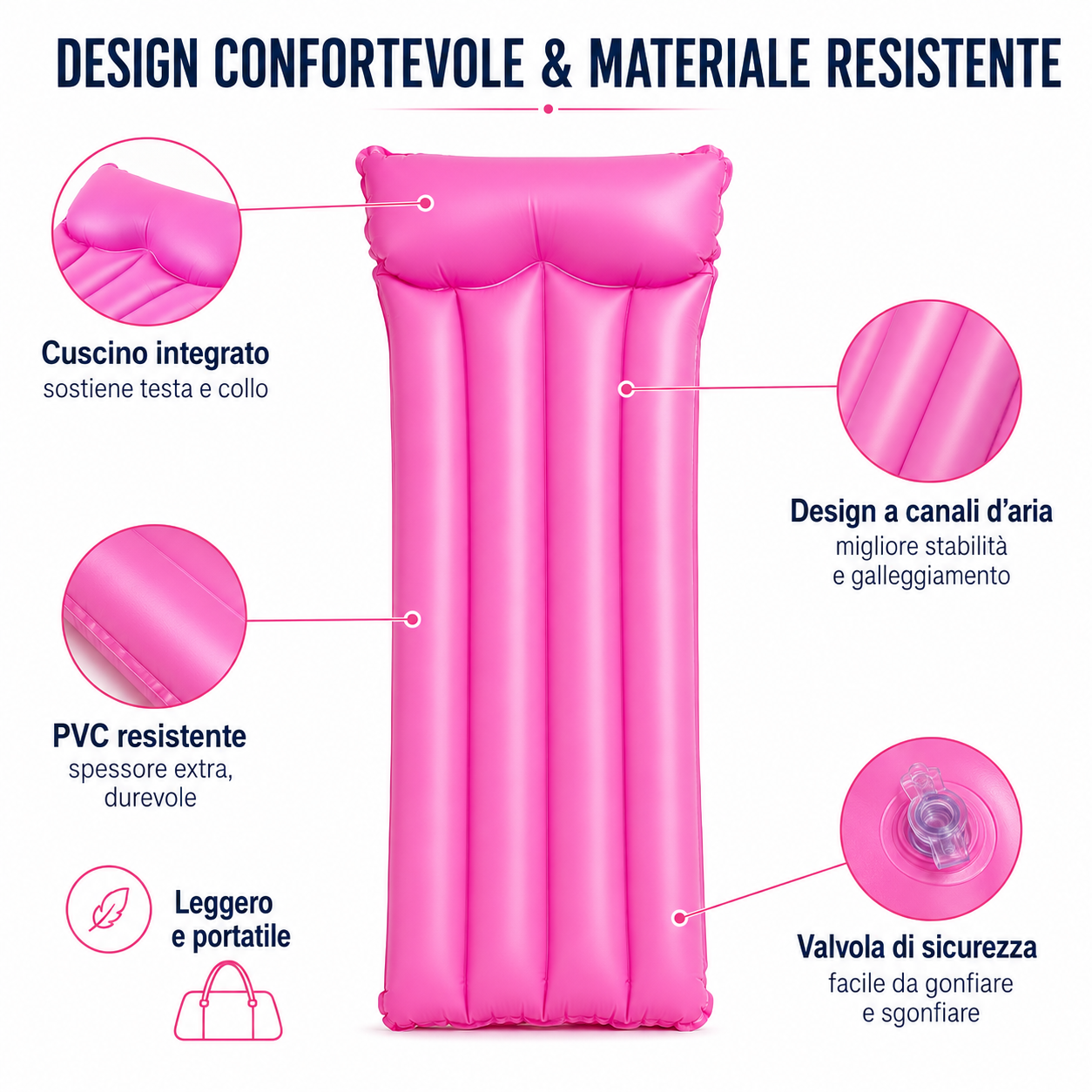 Intex Materassino Gonfiabile con Cuscino Integrato 183x76 cm, Lettino Mare Piscina Spiaggia in PVC, Colori Assortiti