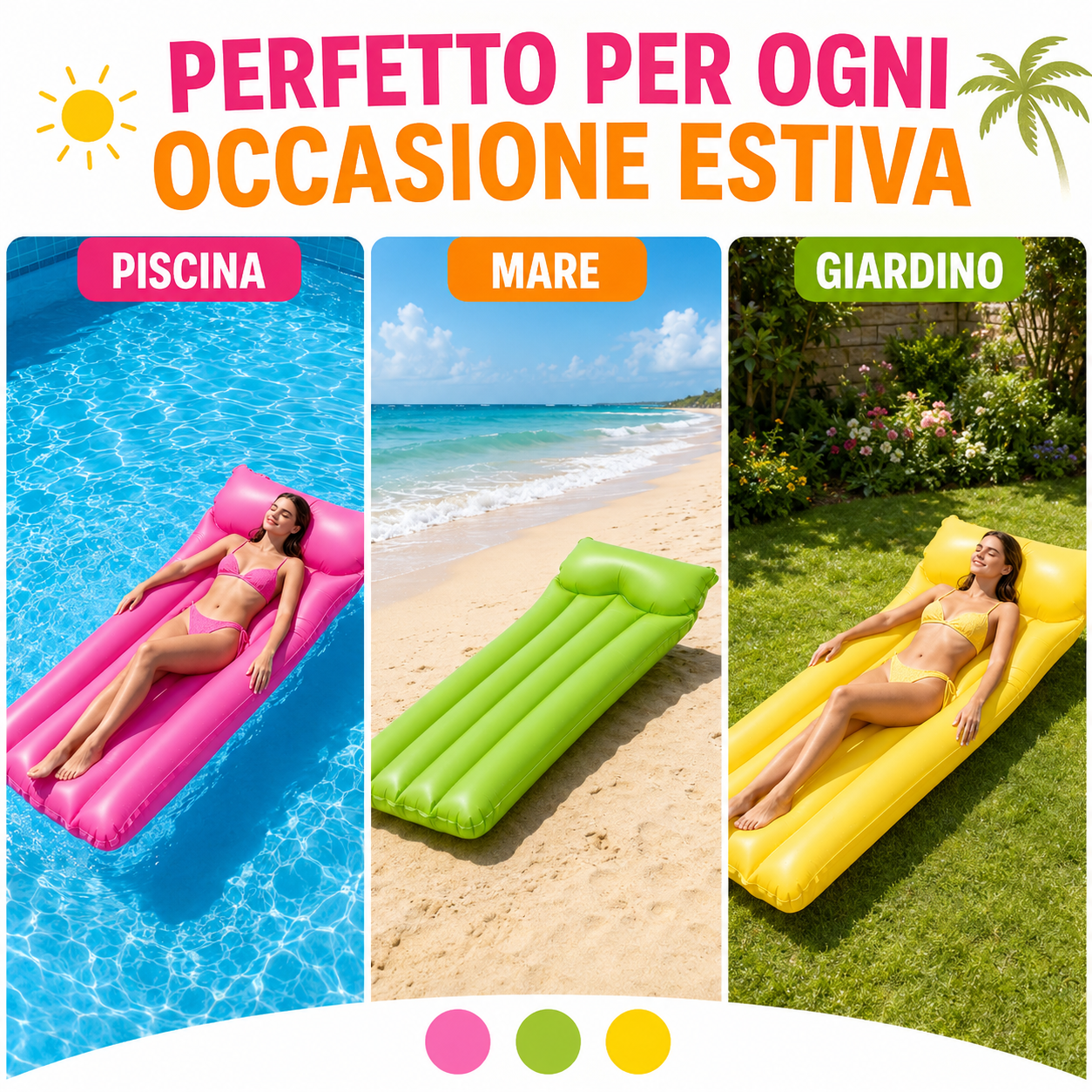 Intex Materassino Gonfiabile con Cuscino Integrato 183x76 cm, Lettino Mare Piscina Spiaggia in PVC, Colori Assortiti