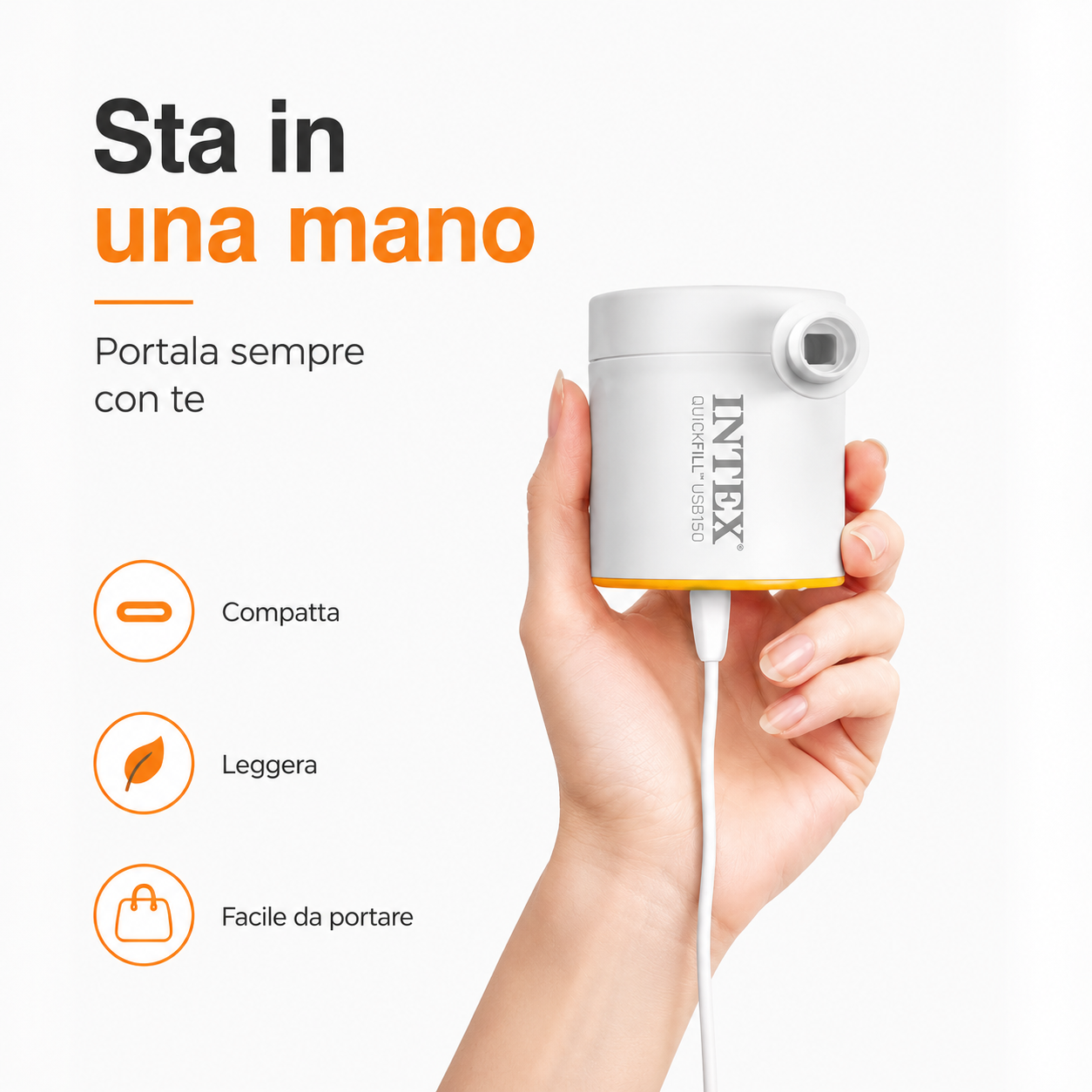 Pompa Elettrica USB-C Intex QuickFill, Mini Gonfiatore Ricaricabile per Materassi Gonfiabili, Piscine e Giochi Gonfiabili