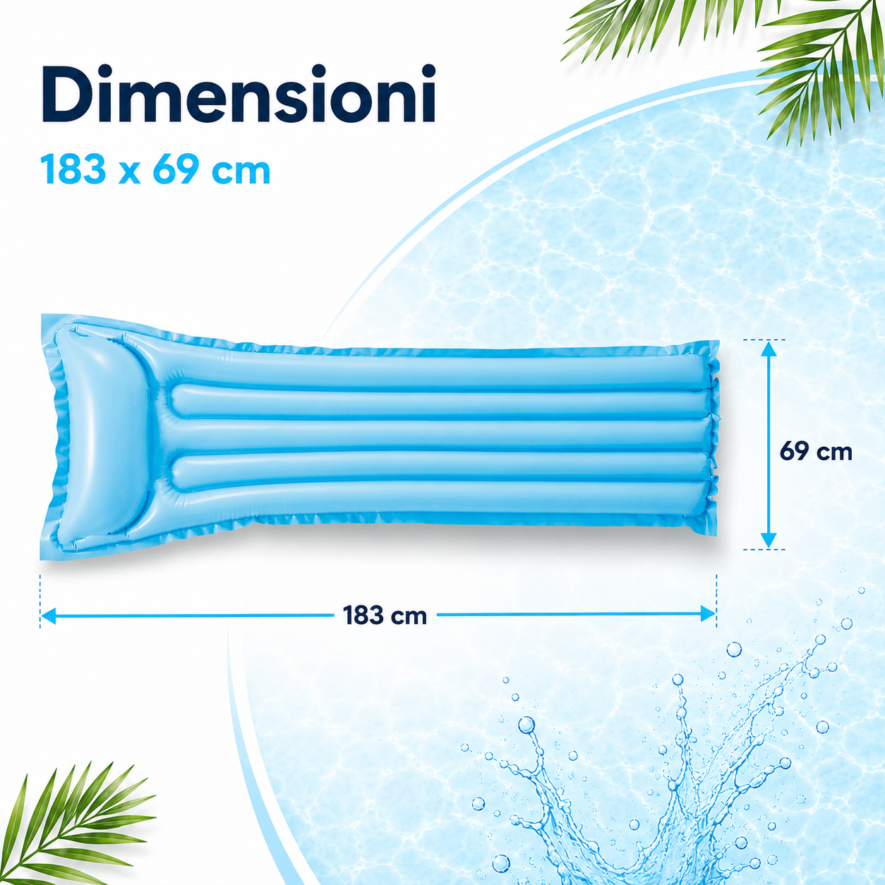 Materassino Gonfiabile da Piscina 183x69 cm con Cuscino Integrato, Lettino Galleggiante Leggero per Mare, Piscina e Vacanze – 3 Colori
