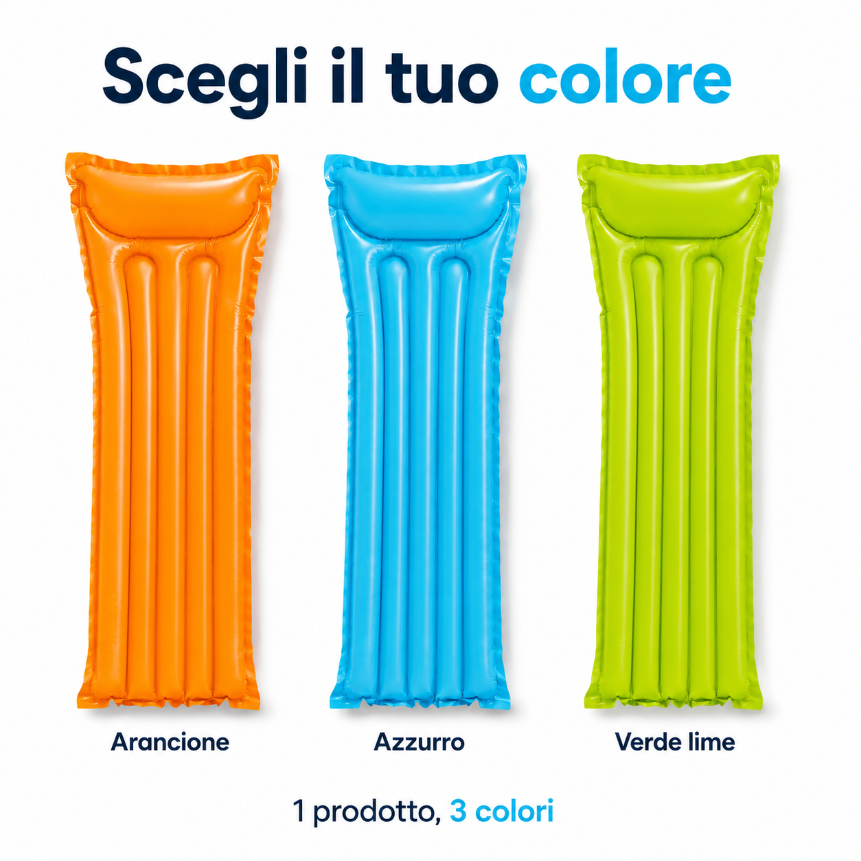 Materassino Gonfiabile da Piscina 183x69 cm con Cuscino Integrato, Lettino Galleggiante Leggero per Mare, Piscina e Vacanze – 3 Colori