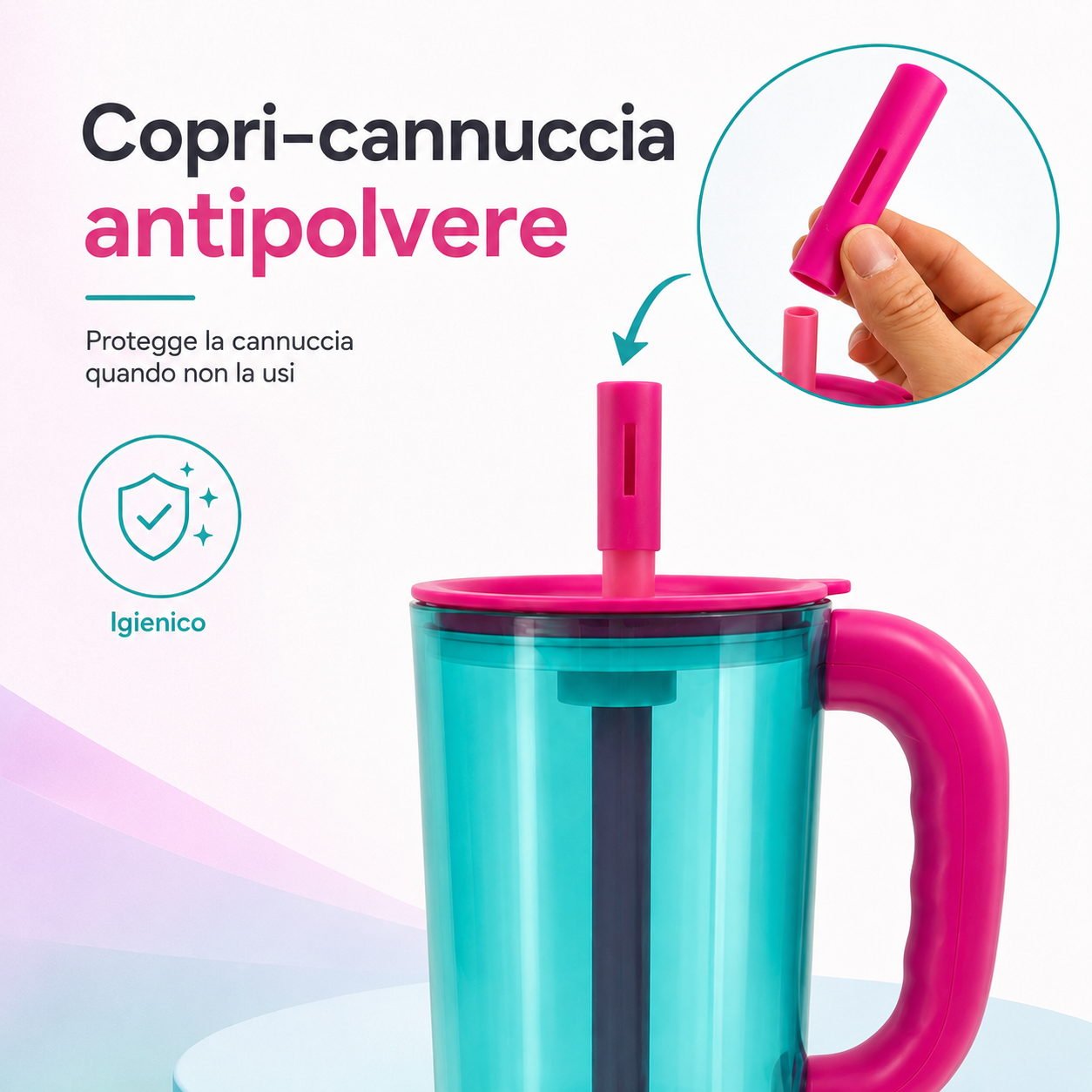 Bicchiere con Filtro e Cannuccia, Tazza Estiva con Manico, Coperchio Removibile e Copri-Cannuccia, Ideale per Acqua, Limone, Frutta e Bevande Fredde