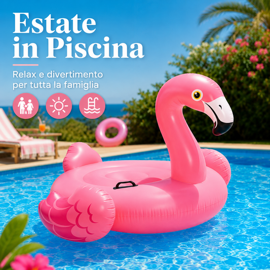 Salvagente Gonfiabile Fenicottero Rosa per Piscina, Galleggiante Estivo con Maniglia, Materassino Gonfiabile per Bambini e Relax in Acqua