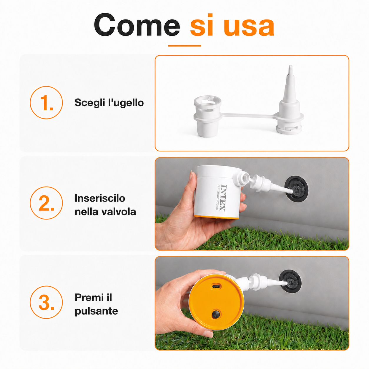 Pompa Elettrica USB-C Intex QuickFill, Mini Gonfiatore Ricaricabile per Materassi Gonfiabili, Piscine e Giochi Gonfiabili