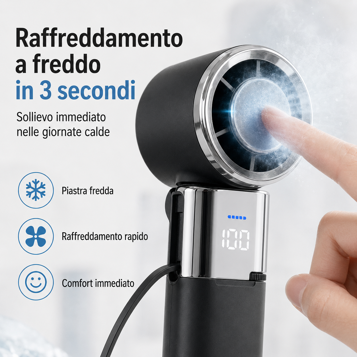 Mini Ventilatore Portatile Ricaricabile 6 in 1, Raffreddamento Rapido Ice Cool, Testa Pieghevole, Design da Collo, 100 Velocità, Power Bank 6000mAh, Cavo USB-C Retrattile
