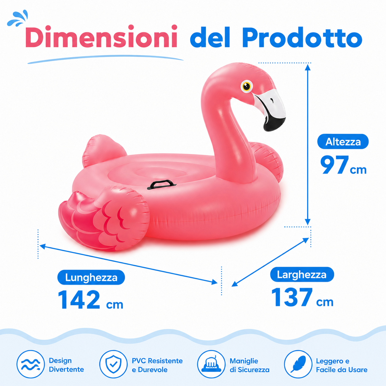 Salvagente Gonfiabile Fenicottero Rosa per Piscina, Galleggiante Estivo con Maniglia, Materassino Gonfiabile per Bambini e Relax in Acqua