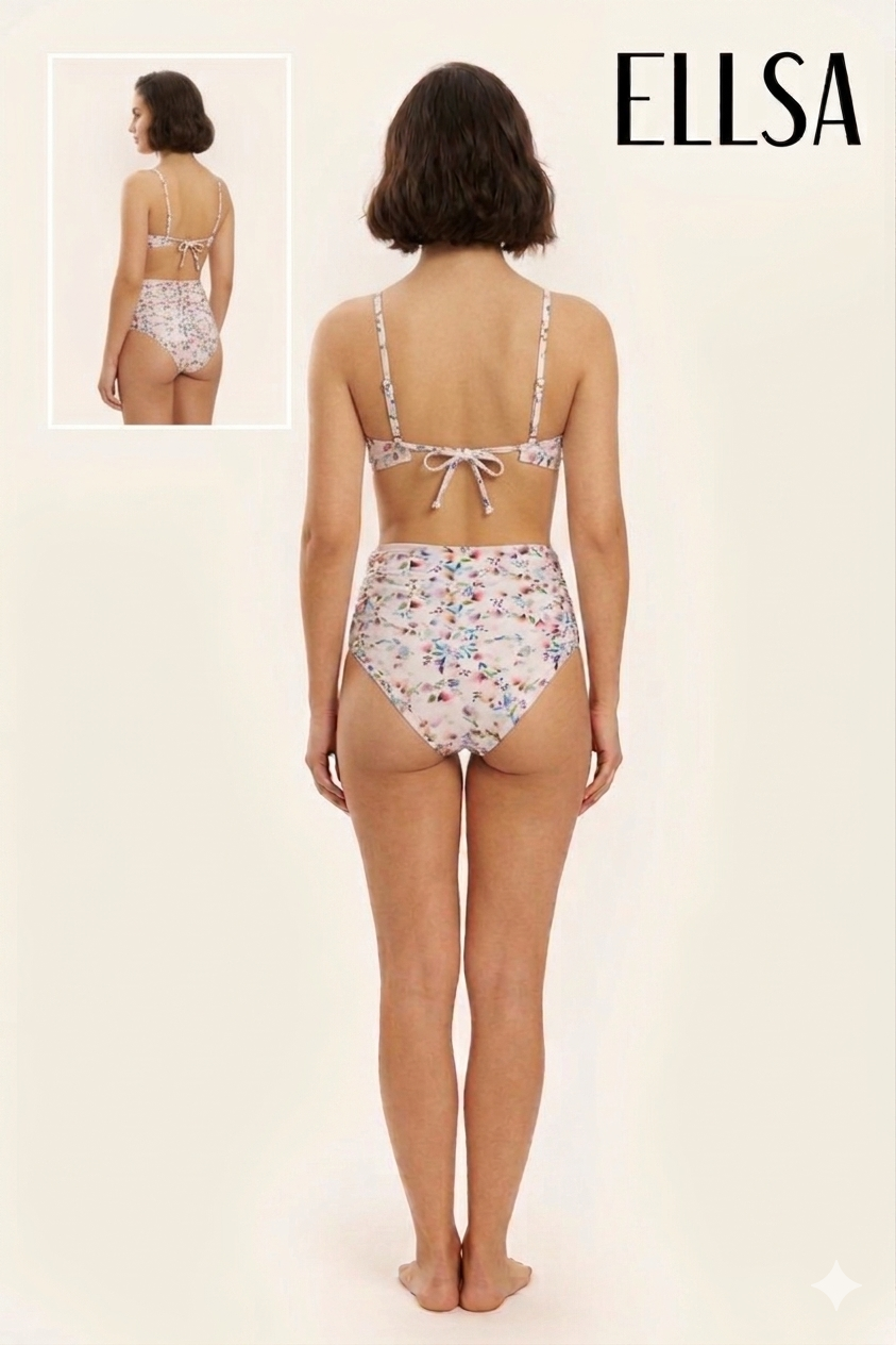 Bikini Ellsa 2 Pezzi Floreale con Slip a Vita Alta e Top con Ferretto