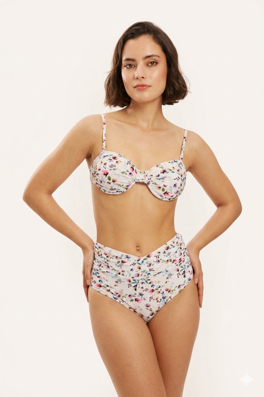 Bikini Ellsa 2 Pezzi Floreale con Slip a Vita Alta e Top con Ferretto