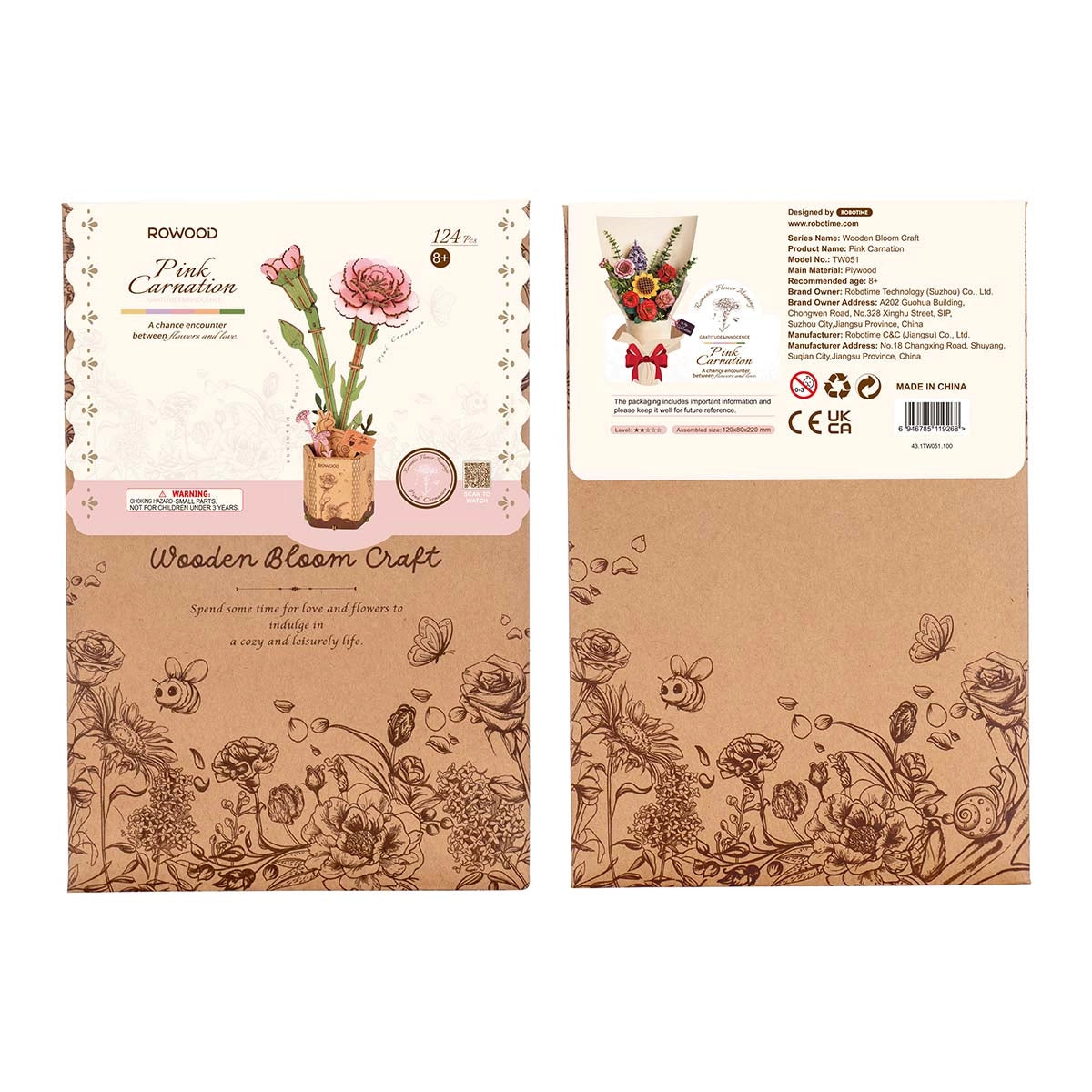 Rowood DIY Fiore in legno Garofano rosa TW051