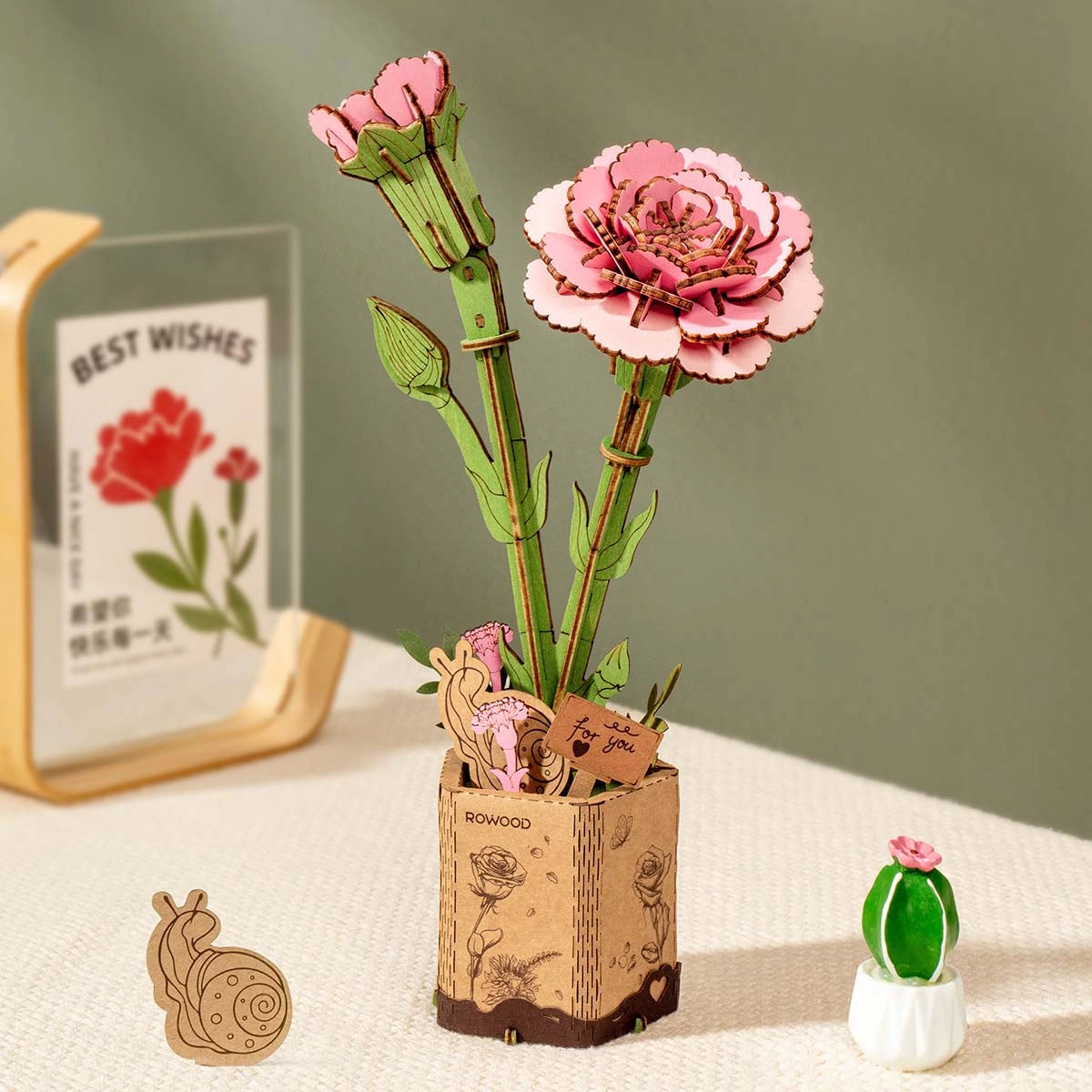 Rowood DIY Fiore in legno Garofano rosa TW051