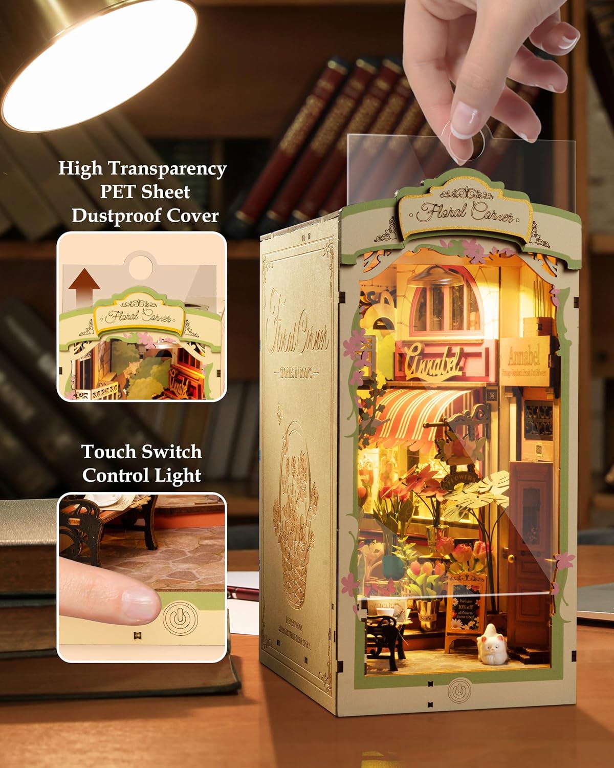 Rolife Floral Corner DIY Book Nook Shelf Insert Kit 3D TGB09