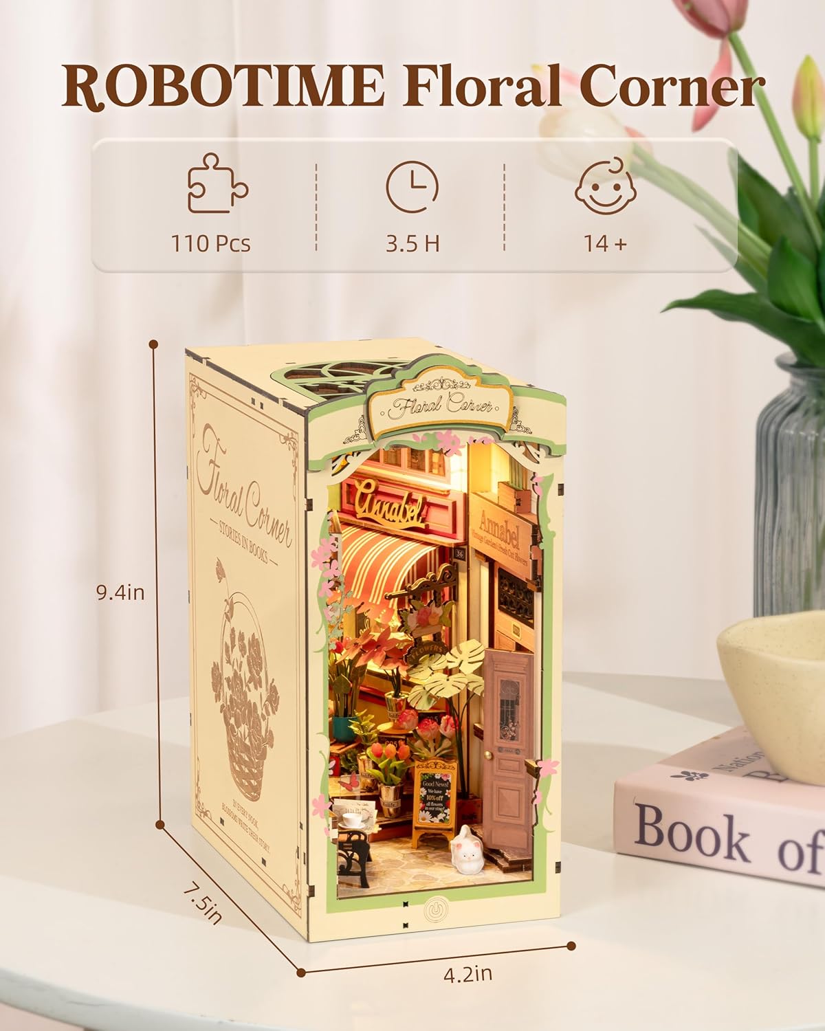 Rolife Floral Corner DIY Book Nook Shelf Insert Kit 3D TGB09